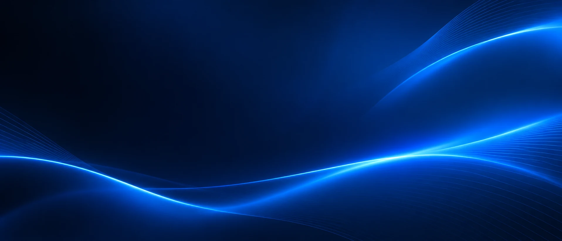 Abstract electric-blue light waves on a dark navy background.
